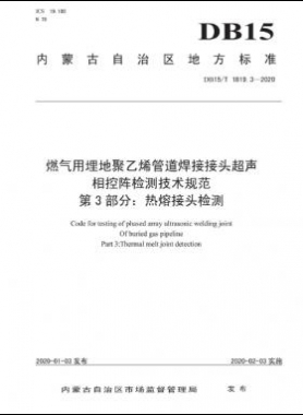 燃氣用埋地聚乙烯管道焊接接頭超聲相控陣檢測技術規(guī)范 第3部分：熱熔接頭檢測 DB15∕T 1819.3-2020