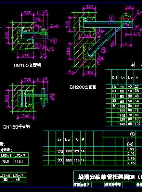 DN(15—200)沿墻安裝單管托架DWG圖